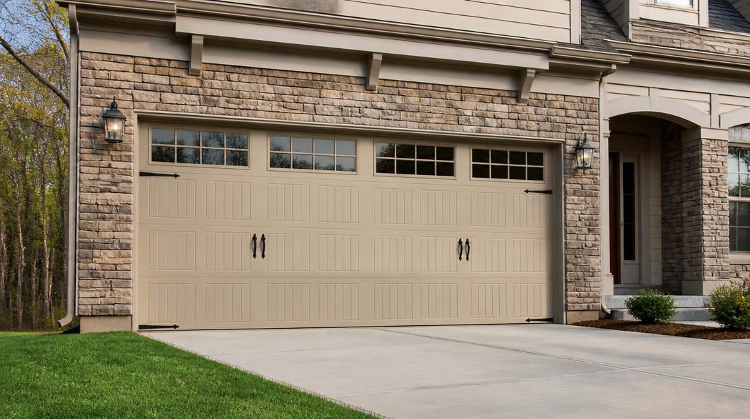 Newly installed carriage-house garage door on a Rolesville, NC home